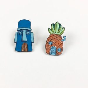 Spongebob and Squidward Enamel Pins Brand New
